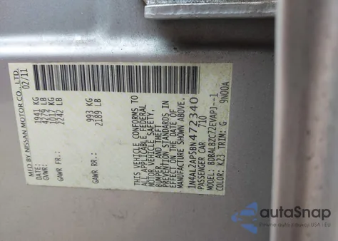 2011 Nissan Altima 2.5 S from USA, damaged, VIN 1N4AL2AP5BN472340